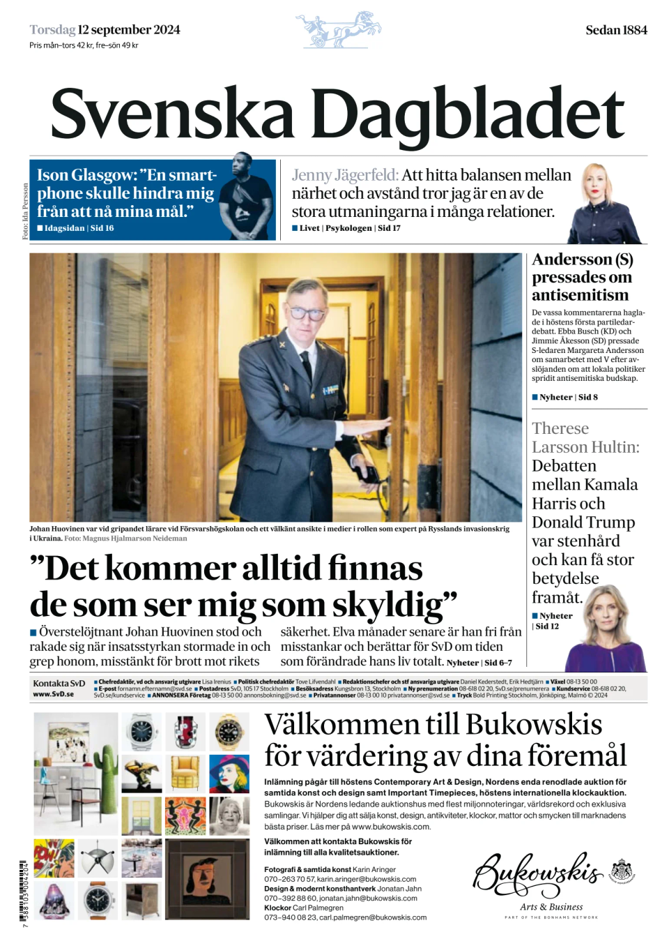 Prima-pagina-Svenska Dagbladet-edizione-di-oggi-20240912